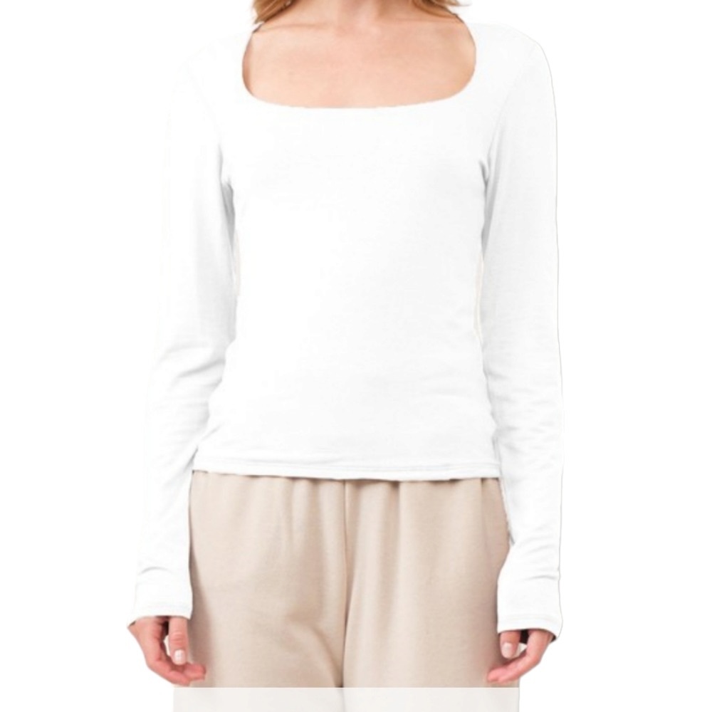 Ivory Double Layer Square Neck Lng Sleeve Flattering TOP Wardrobe Staple Sz L LG